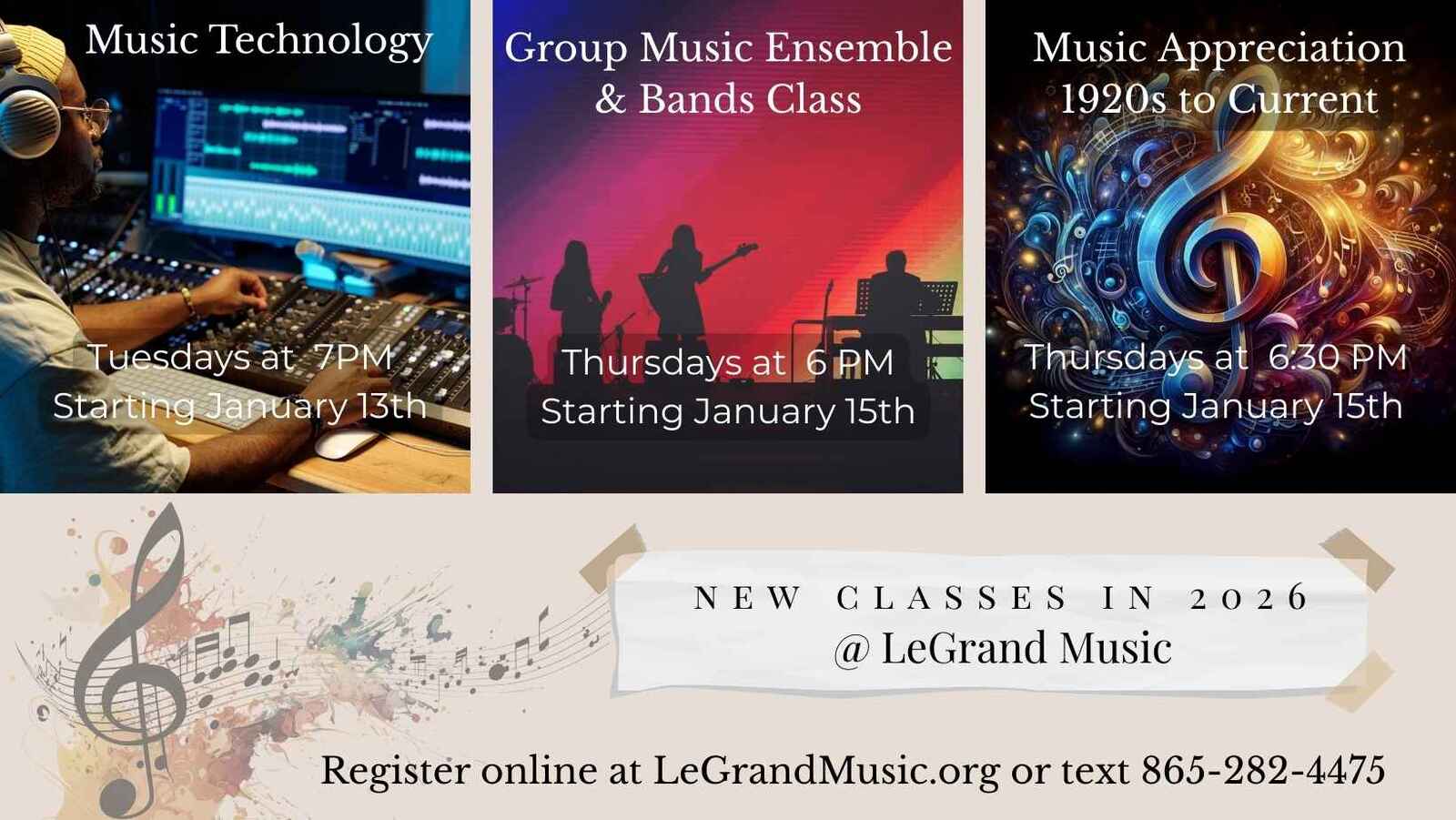 New Music Classes at LeGrand Music Studios: Create, Collaborate, and Play Together